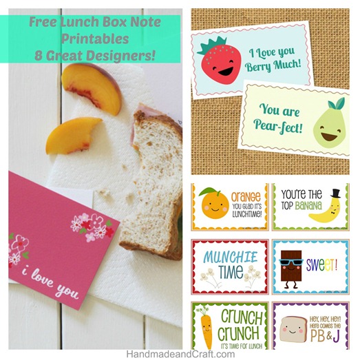 Free Lunch Box Note Printables - 8 Great Designers! HandmadeandCraft.com